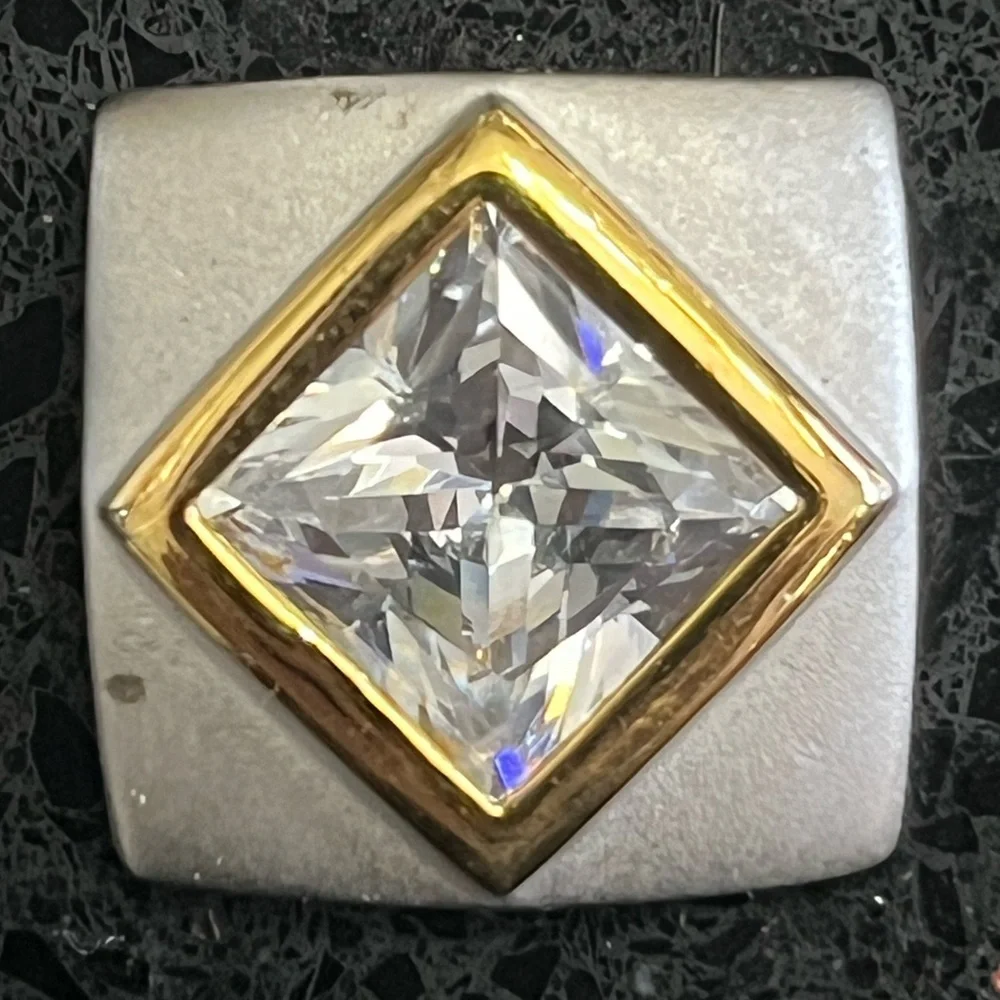 18ct Princess cut bezel brushed silver shiny gold statement earrings pendant set